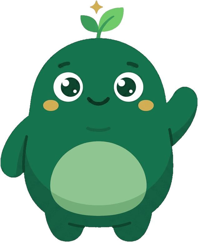 Vumble, das grüne Maskottchen der App, winkt freundlich.